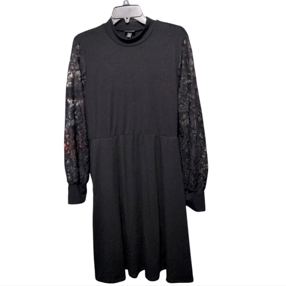 Torrid At The Knee Jersey Lace Sleeve Mock Neck Skater Dress Womens Plus Size 1X - Picture 5 of 13